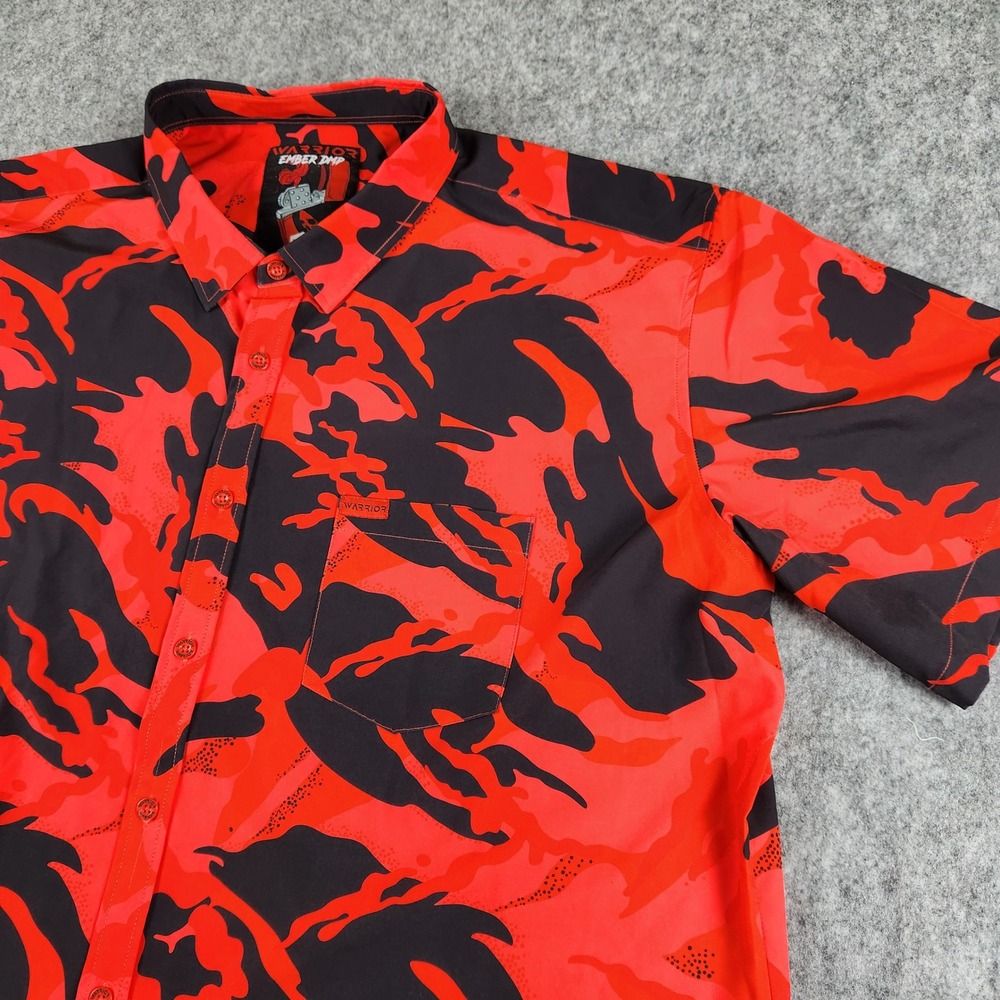 Warrior Co Mens Shirt 3XL Red Camo Ember DMP Stretch Short Sleeve Button Up